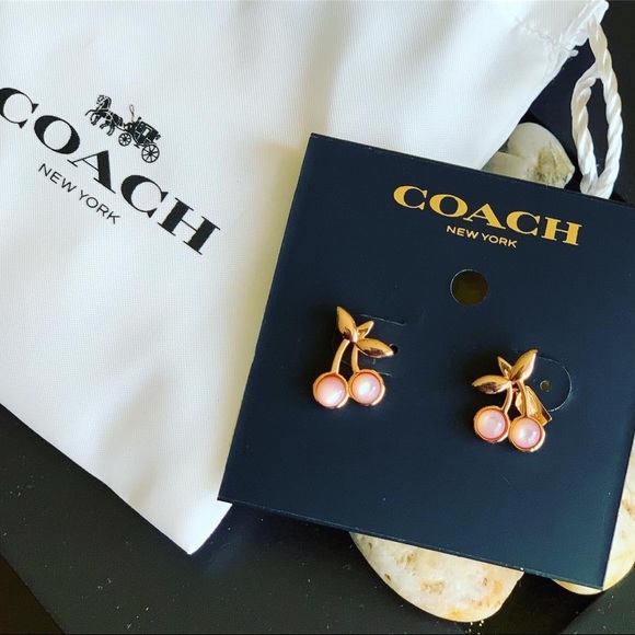 Coach Jewelry - NWT Coach Rose Goldtone Pink Cherry Earrings